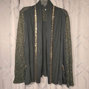 Miss Me Black Gold Metallic Sequin Cardigan Sweater L